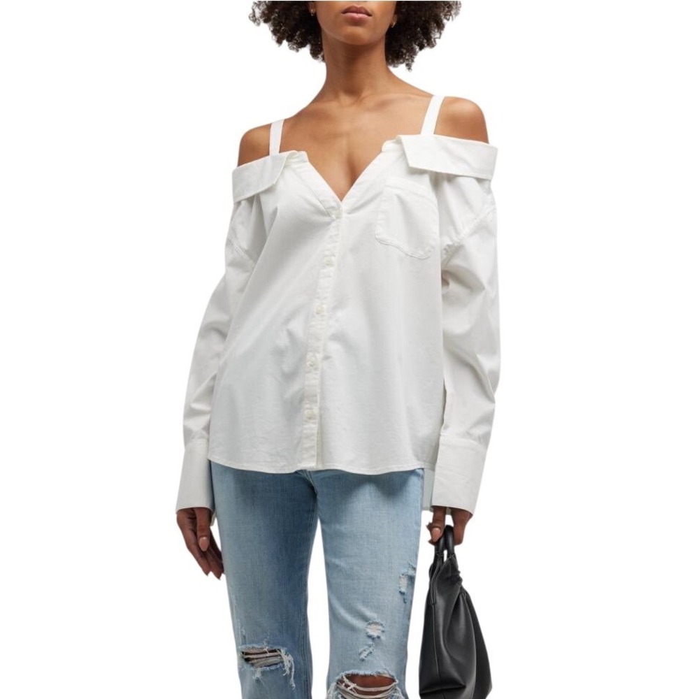 Pistola Baker Off-The-Shoulder Button-Front Top White Deconstructed Large